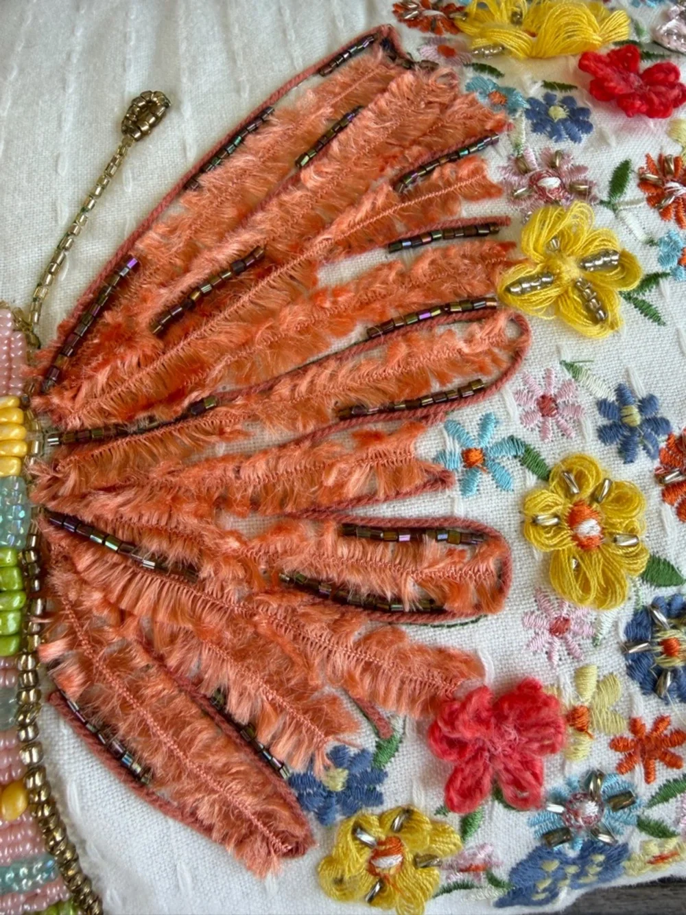 Sonoma Beaded Butterfly Embroidered Accent Pillow Set Colorful Fringe 14x20 GUC